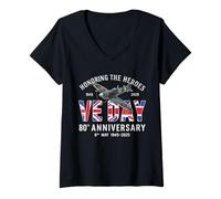 Mujer VE Day Flag 80 aniversario 2025 V E Day Celebrations Tee Camiseta Cuello V