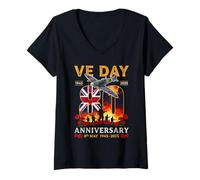 Mujer VE Day Flag 80 aniversario 2025 V E Day Celebrations Tees Camiseta Cuello V