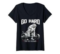 Mujer Ve Duro o ve a casa Tiger Levantamiento de Pesas Fitness Gym Camiseta Cuello V