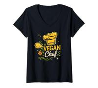 Mujer Vegan Chef para Cocina Vegana y nutrición basada en Plantas Camiseta Cuello V