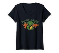 Mujer Vegetales Felices a Base de Plantas Veganas Camiseta Cuello V