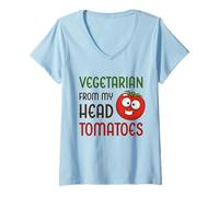 Mujer Vegetariano De Mi Cabeza Tomates Divertido Veggie Tomate Vegano Camiseta Cuello V