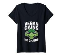 Mujer Vegetariano gana sin cadenas Brócoli Culturista vegano Camiseta Cuello V
