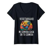 Mujer Vegetariano Mi Comida Caga en Tu Comida Camiseta Cuello V
