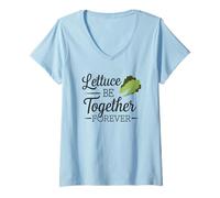 Mujer Veggie Lover, divertido juego de palabras con Lettuce Be Together Forever Camiseta Cuello V