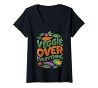 Mujer Veggie sobre Todo Camiseta Cuello V