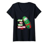 Mujer VeggieTales Joy To The World Larry The Cucumber Camiseta Cuello V