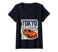 Mujer Vehículo de Coches a la Deriva Entusiasta de Las Carreras de Tokio Camiseta Cuello V