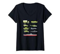 Mujer Vehículos Militares Tanques Aviones Amante Niños y Niñas Camiseta Cuello V