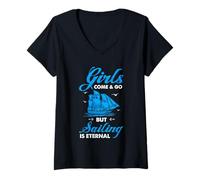 Mujer Vela Eterna Cita Náutica Niñas Ven Go Barco Humor Camiseta Cuello V