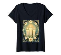 Mujer Velas Nowruz Que aportan Calidez, luz y Felicidad Camiseta Cuello V