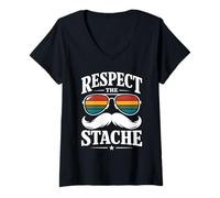 Mujer Vello Facial Divertido con Bigote Retro Vintage de Respect The Stache Camiseta Cuello V