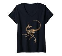 Mujer Velociraptor: Esqueleto de Dinosaurio, Huesos fósiles Camiseta Cuello V