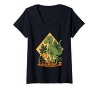 Mujer Velociraptor Regar Plantas Auto Cuidado Dino Camiseta Cuello V
