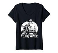Mujer Velocitractor: Dinosaurio Velociraptor Conduce un Tractor Divertido Camiseta Cuello V