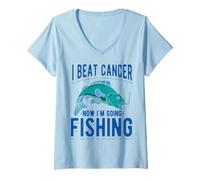 Mujer Vencí al cáncer Ahora voy a Pescar Camiseta Cuello V