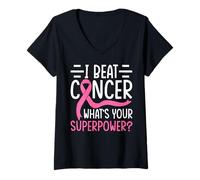 Mujer Vencí al cáncer ¿Cuál es tu Superpoder? Camiseta Cuello V