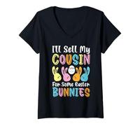 Mujer Venderé a mi Primo por Algunos conejitos de Pascua Niño Niña Camiseta Cuello V