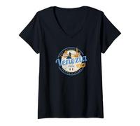 Mujer Venecia con gondolero Italia Carnaval Recuerdo Vintage Camiseta Cuello V