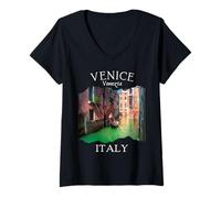 Mujer Venecia Italia Souvenir Gondolier Barcos Viajes Italiano Mujeres Camiseta Cuello V