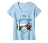 Mujer Venecia Italia Souvenir Vintage Europea Viajes Italianos Mujeres Camiseta Cuello V