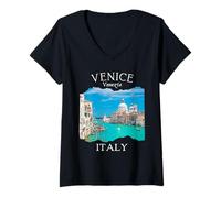 Mujer Venecia Italia Souvenir Vintage Europea Viajes Italianos Mujeres Camiseta Cuello V