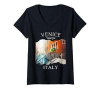Mujer Venecia Italia Souvenir Vintage Europea Viajes Italianos Mujeres Camiseta Cuello V