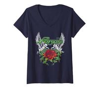 Mujer Veneno - Espinas y Alas Camiseta Cuello V, Azul Marino, L
