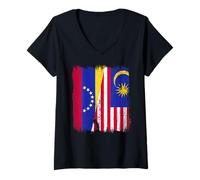 Mujer Venezuela Malasia Media Bandera Herencia Venezolana Malasia Camiseta Cuello V