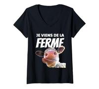 Mujer Vengo de La Granja Humor Vaca Agricultura Francia Camiseta Cuello V