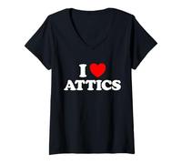 Mujer Ventilador Tipo Loft Antiguo con Texto en Forma de «Me Encanta Attic» en la Planta Superior Camiseta Cuello V