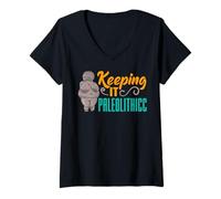 Mujer Venus de Willendorf Fertilidad Diosa Thicc Juego de Palabras Paleolítico Camiseta Cuello V