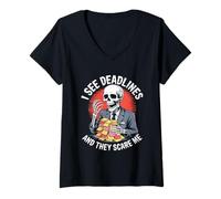 Mujer Veo plazos y me asustan Halloween Camiseta Cuello V