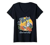 Mujer Verano - Aloha Sand and Surf: Estilo Retro de Hawái Camiseta Cuello V