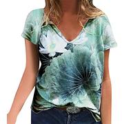 Mujer Verano Casual Cuello en V Estampado Floral Manga Corta Camiseta Top Verano Jersey Mujer, verde menta, XL