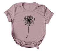 Mujer Verano Casual Moda Diente de León Tema Talla Grande Impreso Manga Corta Camiseta Top Moda Verano Mujer, Rosa., L