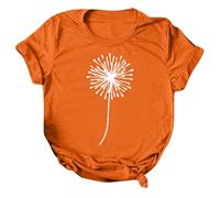 Mujer Verano Casual Moda Diente de León Tema Talla Grande Impreso Manga Corta Camiseta Top Moda Verano Mujer, naranja, XXL