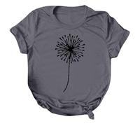 Mujer Verano Casual Moda Diente de León Tema Talla Grande Impreso Manga Corta Camiseta Top Moda Verano Mujer, gris, S