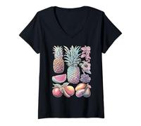 Mujer Verano Collage Frutas Dreamy Art Pastel Estética Y2K 2000 Camiseta Cuello V