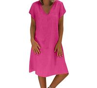 Mujer Verano De Playa Vestido De Lino De Verano Vestido Mujer Mujer Camiseta AlgodóN Casual Tallas Grandes Vestido De SeñOras Tallas Grandes Vestidos De Playa (Rosa Caliente, 2XL)