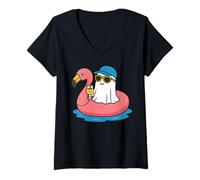 Mujer Verano Halloween en julio Hombres Mujeres Niños Flamenco Fantasma Camiseta Cuello V