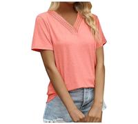 Mujer Verano Manga Corta Tops V Cuello Encaje Básico Tees Negocios Casual Traje Señoras Blouses Mujer Moda Barato Faldas Largas, Rosa., L
