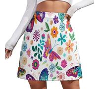 Mujer Verano Mini Falda - Falda Mujer Corta Diseño Artístico, Faldas Cortas Sexy Y Elegante con Diseños Coloridos Mariposas Flores, Tallas Grandes S-4Xl,Blanco