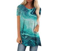 Mujer Verano Top Casual Estampado Suelto Camiseta Raglán Manga Corta Medias Mujer, azul, S