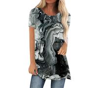 Mujer Verano Top Casual Estampado Suelto Camiseta Raglán Manga Corta Medias Mujer, Negro , XXL