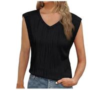 Mujer Verano Tops con Mangas Texturizadas Tops Cuello en V Punto Casual Tops Camisetas Negras Top Mujer Estrecho, Negro , L