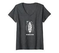 Mujer Verdad y reconciliación del Día Naranja de los Nativos Americanos Camiseta Cuello V, Jaspeado Oscuro, M