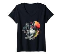 Mujer Verdadero Lobo Luna Llena Amor Cita Noche Romántica Camiseta Cuello V