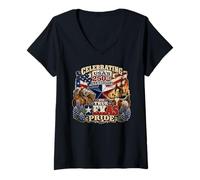 Mujer Verdadero Orgullo de Texas U.S.A. 250 Aniversario Camiseta Cuello V