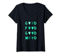 Mujer Verde Azulado Claro Aqua Color Love Good Food/Mood Light Teal Aqua Camiseta Cuello V